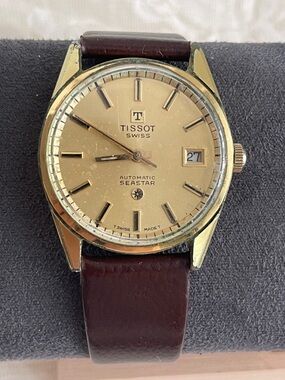 Vintage Tissot Gold-Tone Seastar with Brown Strap